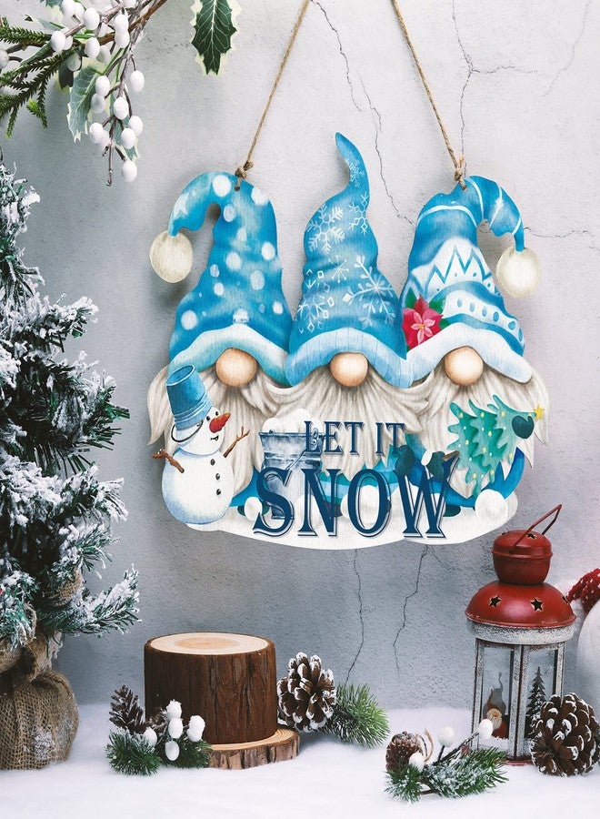 Glenmal Let It Snow Door Decor Gnomes Hanging Door Sign Blue Winter Sign Christmas Wooden Wall Decor Christmas Snowman Decoration for Party Welcome Indoor Outdoor Home - Image 5