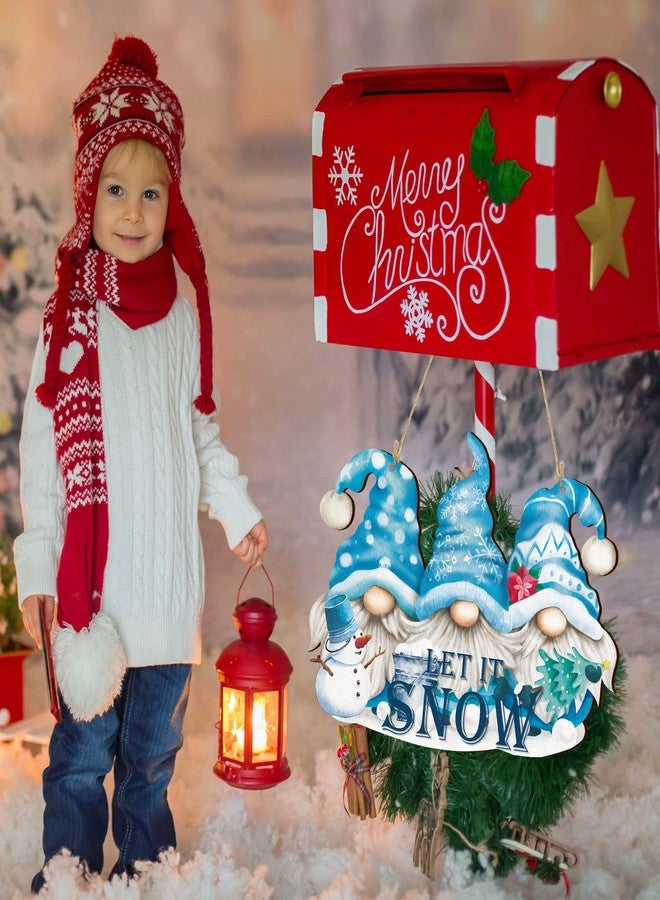 Glenmal Let It Snow Door Decor Gnomes Hanging Door Sign Blue Winter Sign Christmas Wooden Wall Decor Christmas Snowman Decoration for Party Welcome Indoor Outdoor Home - Image 2