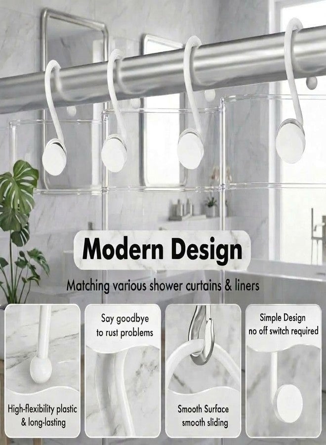 Bathway White Shower Curtain Rings, Plastic Shower Curtain Hooks, Bathroom Curtain Hooks, Modern Decorative Shower Curtain Hangers Set of 12, Rounded-Tail Design - Image 4