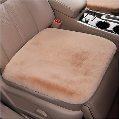 CottonFry Car Seat Cover/Pad, Soft Rabbit Fur Cover, Fluffy Plush Vehicle Protector Pad with Non-Slip Backing (Beige, 2 Front 20x20) - Image 1