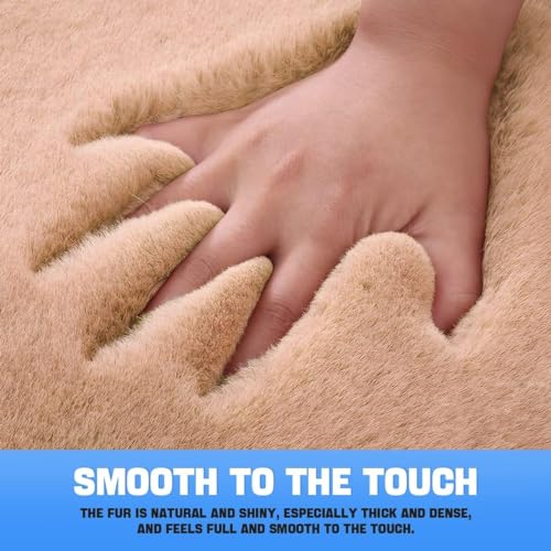 CottonFry Car Seat Cover/Pad, Soft Rabbit Fur Cover, Fluffy Plush Vehicle Protector Pad with Non-Slip Backing (Beige, 2 Front 20x20) - Image 4