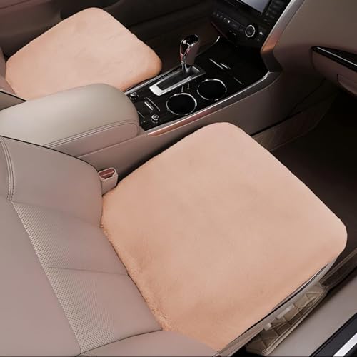 CottonFry Car Seat Cover/Pad, Soft Rabbit Fur Cover, Fluffy Plush Vehicle Protector Pad with Non-Slip Backing (Beige, 2 Front 20x20) - Image 2