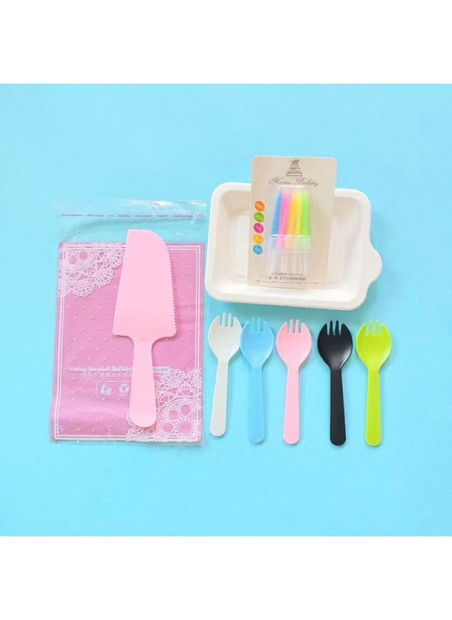 Generic Cake Shop Tableware Birthday Cake Paper Plate Spoon Fork Birthday Daily Supplies Disposable Suit Environmental Protection-Color:Colorful-Specifications:5 Plates, 5 Prongs + Machete  - Image 5