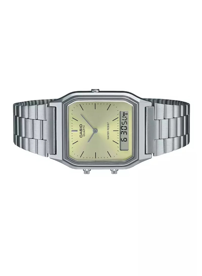 CASIO Champagne Dial Retro Dual Time Vintage Series Analog Digital Unisex Watch AQ-230A-9A - Image 4