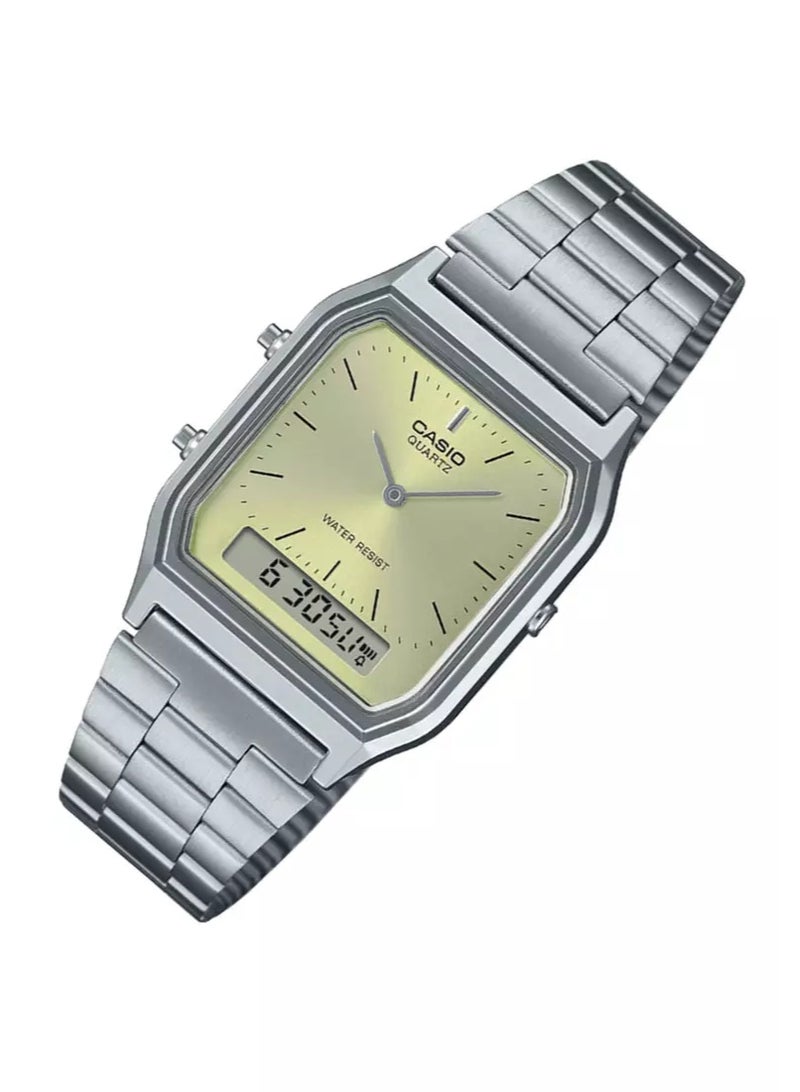 CASIO Champagne Dial Retro Dual Time Vintage Series Analog Digital Unisex Watch AQ-230A-9A - Image 2