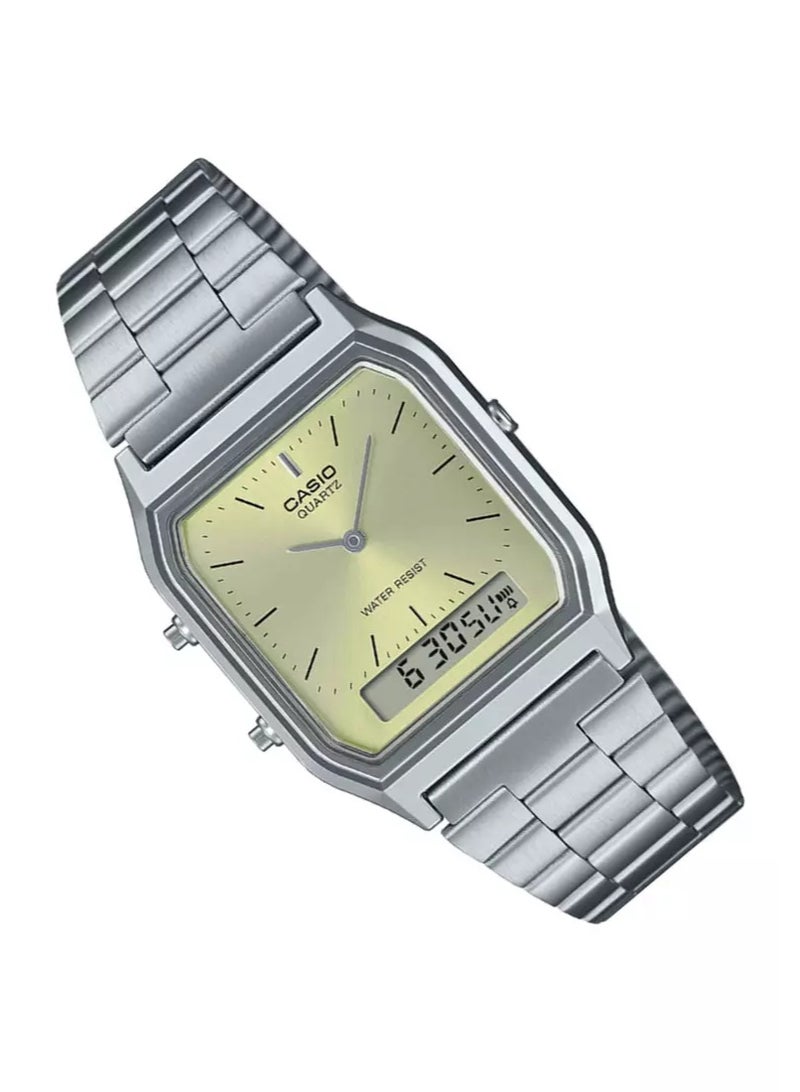 CASIO Champagne Dial Retro Dual Time Vintage Series Analog Digital Unisex Watch AQ-230A-9A - Image 3