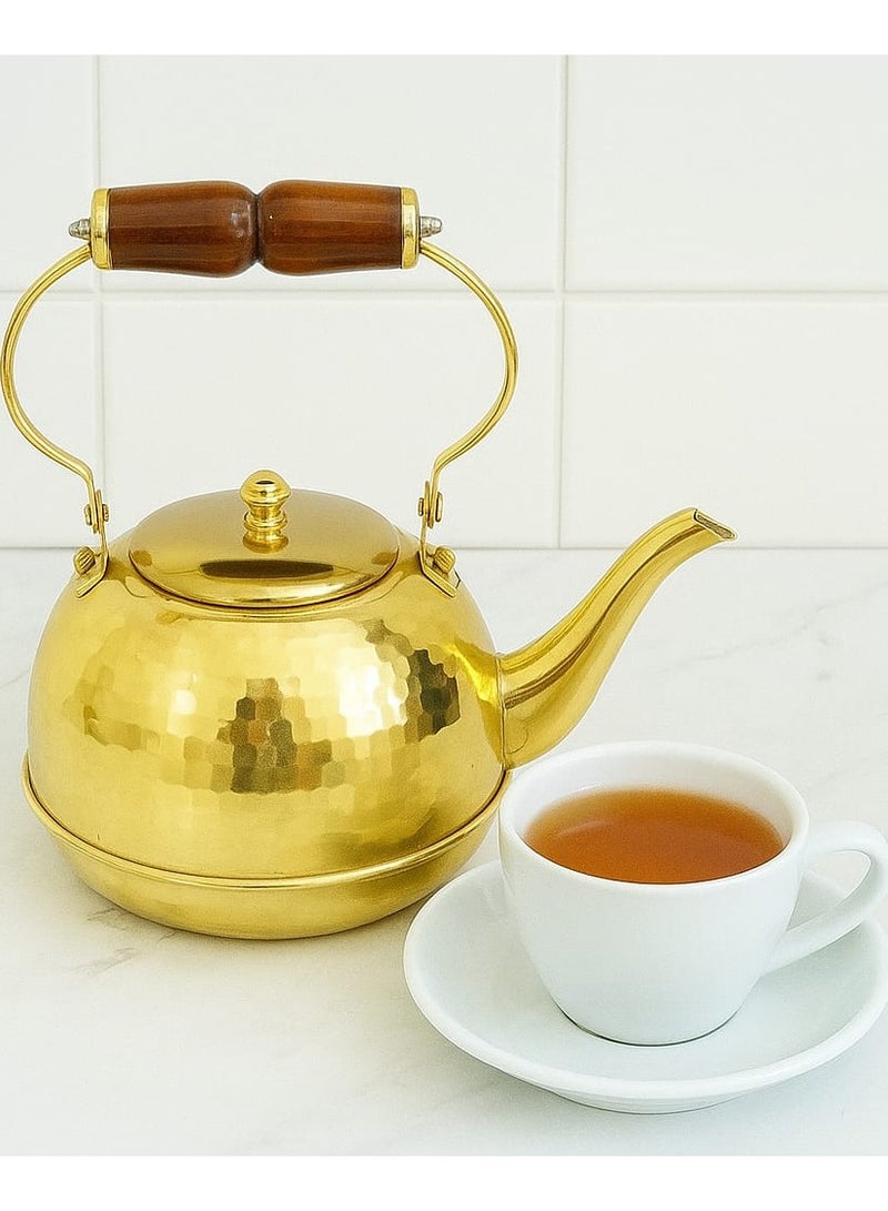 Royal Stainless Steel Tea Kettle – Whistling Stove Top Teapot, Classic Water Pot with Wooden Handle, Rust Resistant, Induction & Gas Friendly 2 Liter Gold - Image 1