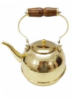 Royal Stainless Steel Tea Kettle Tea Pot Dallah with Wooden Handle, 2 Liter Gold  - Image 1