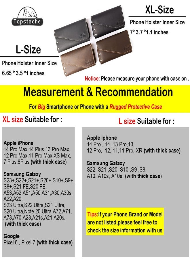 Topstache Leather Phone Pouch,S22 Ultra Belt Holder,iPhone 13 Pro Max Case for Belt,Universal Smartphone Leather Belt Pouch,Leather Phone Holster for Otterbox Case,Flip Cellphone case for Men - Image 2
