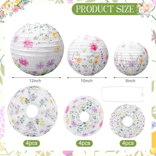 Baquler 12 Pcs Wildflower Paper Lanterns Party Decorations Pink Purple Floral Hanging Lanterns 3 Styles for Baby in Bloom Baby Shower Wedding Garden Tea Summer Home Indoor Outdoor Party Decor - Image 3