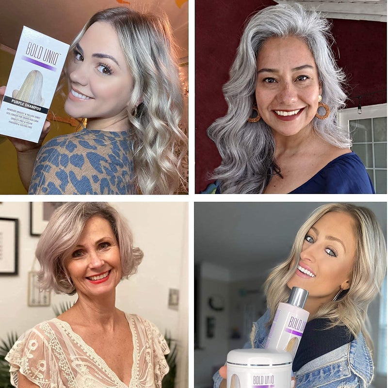BOLD UNIQ Purple Shampoo, Conditioner & Mask Trio Gift Set. Removes Brassy Yellow Tones. Lightens Blonde, Platinum, Ash, Silver & Grays. Paraben & Sulfate Free. PETA Approved Cruelty-free and 100% Vegan. - Image 3