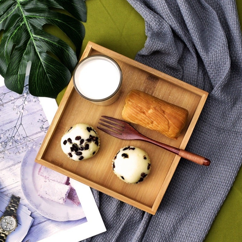 Japanese Serving Tray: Natural Bamboo Material - Thickened Pressure-Resistant Edge Rectangular Serving Tray for Home Office Restaurant Hotel - Image 4