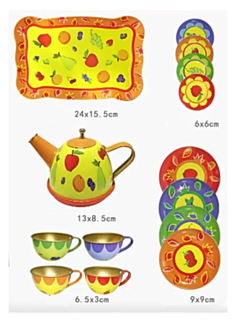 14-Piece Summer Fruit Collection, Tea Set For Little Girls, Safe And Durable Children'S Toys, Kids Gifts, Teapot Tableware Kitchen Role Play Tin Tea Party - Image 2