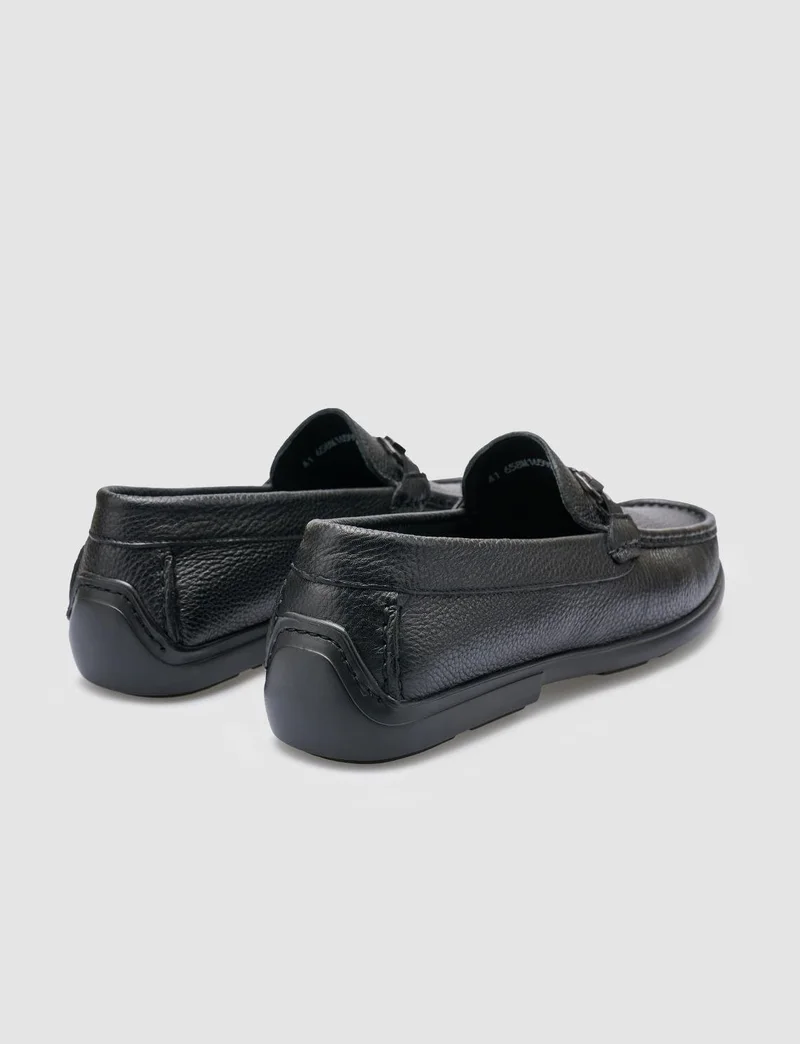 Cabani Leather Black Buckle Detailed Men's Loafer