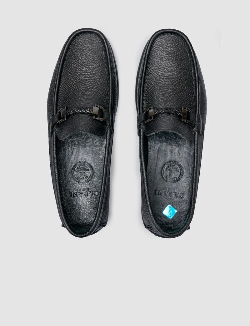 Cabani Leather Black Buckle Detailed Men's Loafer