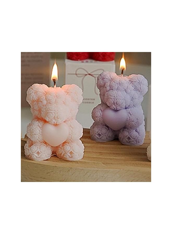 S-TOP Cartoon Bear Candle Bear Shape, Home Decoration Mold, Aromatherapy Candle, Birthday, Valentine's Day Gift, Decorative Aesthetics, Bedroom, Bathroom Fragrance, 1 Purple+1 Pink, 1 Set of 2 - Image 2