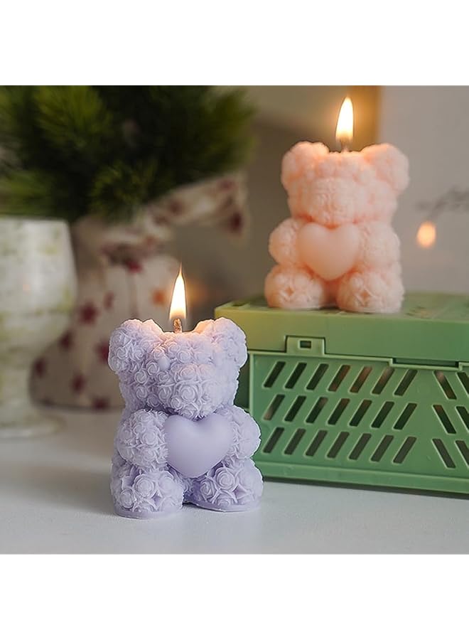 S-TOP Cartoon Bear Candle Bear Shape, Home Decoration Mold, Aromatherapy Candle, Birthday, Valentine's Day Gift, Decorative Aesthetics, Bedroom, Bathroom Fragrance, 1 Purple+1 Pink, 1 Set of 2 - Image 1