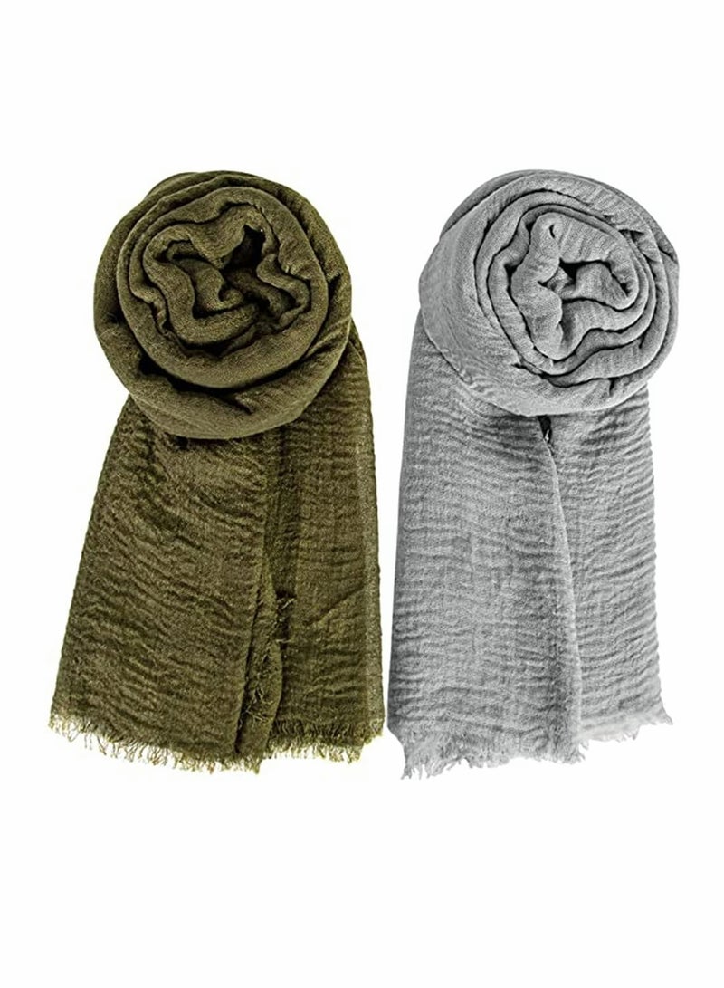 KASTWAVE Scarfs for Women, 4 Pieces Soft Keep Warm Scarf Shawl Lightweight Long Fashion Wraps for All Season Cotton and Linen Monochrome Turban Scarf (Green, Gray, Red, Navy Blue) - Image 4