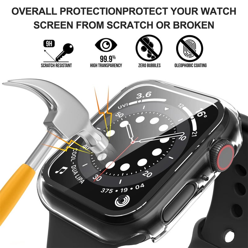 Diruite Suoman 2-Pack for Apple Watch 44mm Screen Protector Case,for iWatch Series 6/5/4/Series SE/SE 2/SE 3 44mm Protection Cover All-Around Tempered Glass Screen Protector Case Ultra-Thin - Clear - Image 4