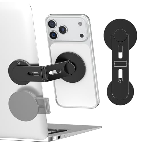 CloudValley Magnetic Phone Laptop Holder Mount, Foldable Hidden Portable Stand for iPhone 17/16/15/14/13 & All Phone, Clamp for Monitor Side, Compatible with Laptop, Desktop, Tesla Model 3/ Y, Black - Image 1