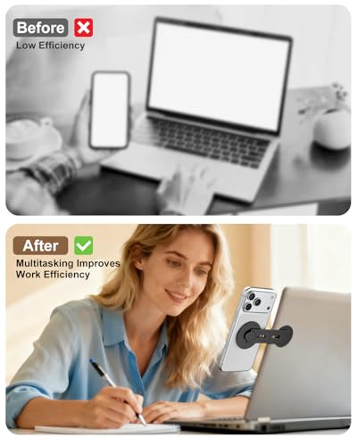 CloudValley Magnetic Phone Laptop Holder Mount, Foldable Hidden Portable Stand for iPhone 17/16/15/14/13 & All Phone, Clamp for Monitor Side, Compatible with Laptop, Desktop, Tesla Model 3/ Y, Black - Image 2