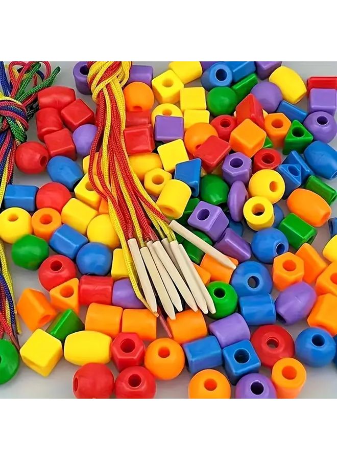 145 Beads 8 Ropes Non Toxic Educational Stringing Toy Shape Color Sorting Skill Development Kit With Storage Bag For Kids 3 Years Older - Image 5