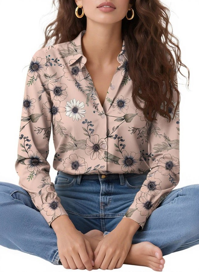 COUXILY Soft Non-Iron & Wrinkle-Free Womens Button Down Shirts with Mulberry Silk Long Sleeve Blouse Casual Work Tops, S04 Floral 03, L - Image 5