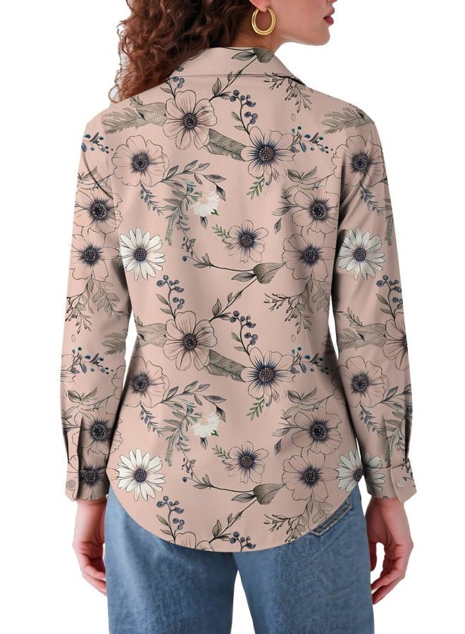 COUXILY Soft Non-Iron & Wrinkle-Free Womens Button Down Shirts with Mulberry Silk Long Sleeve Blouse Casual Work Tops, S04 Floral 03, L - Image 4