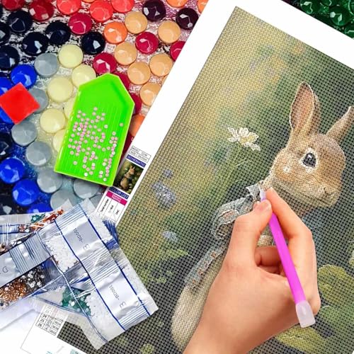 JATOK 5D Diamond Painting Kits for Adults Full Round Drill Rabbit Animal Embroidery Pictures Arts Paint by Number Kits Diamond Art Kits for Home Wall Decor 11.8x15.7in - Image 3