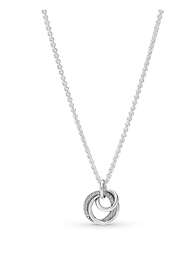 Chomel Family Always Encircled Pendant Necklace - Great Gift for Women - Adjustable Necklace with Lobster Clasp - Sterling Silver & Cubic Zirconia - Image 1