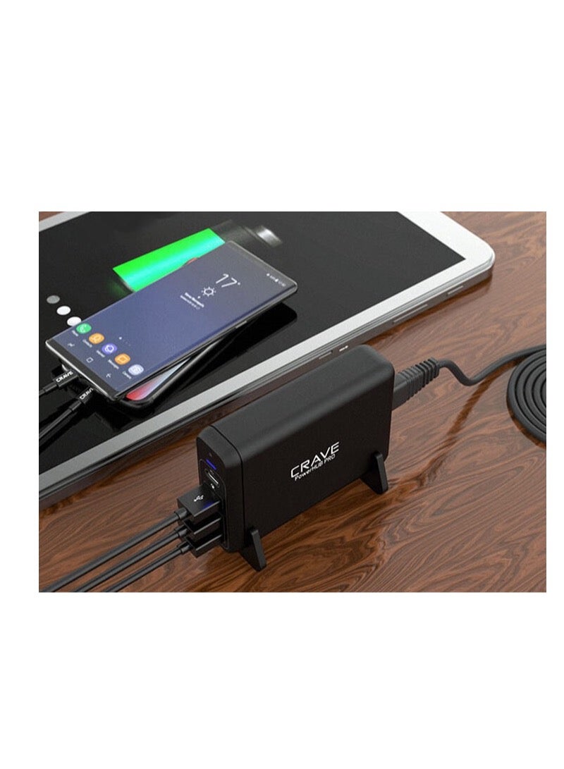 Crave PowerHUB PRO 75W Desktop Charging Hub – 1x USB-C PD, 1x QC 3.0, 2x USB-A – Multi-Device Fast Charger - Image 2