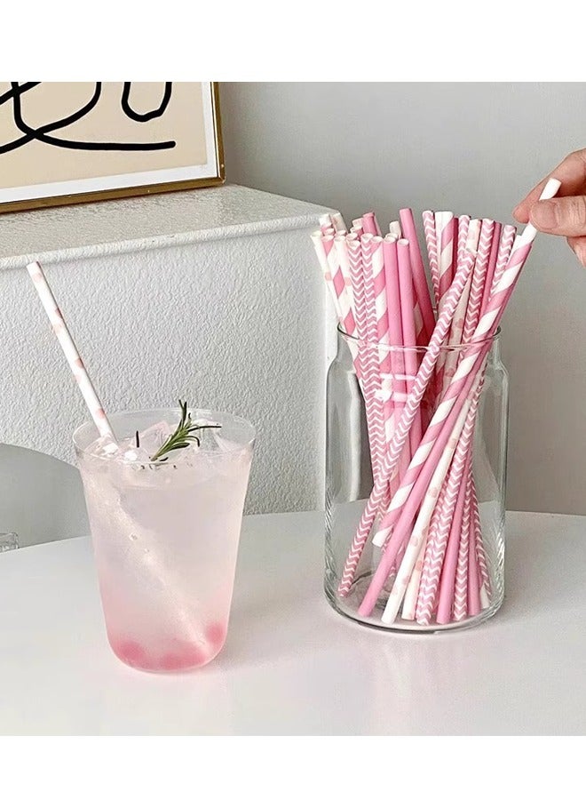 100PCS Disposable Biodegradable Paper Straws, Coloured Paper Straws, Suitable For Everyday Use, Party Supplies, Birthday Celebrations And Festive Occasions (Pink And Gold Mix) - Image 2