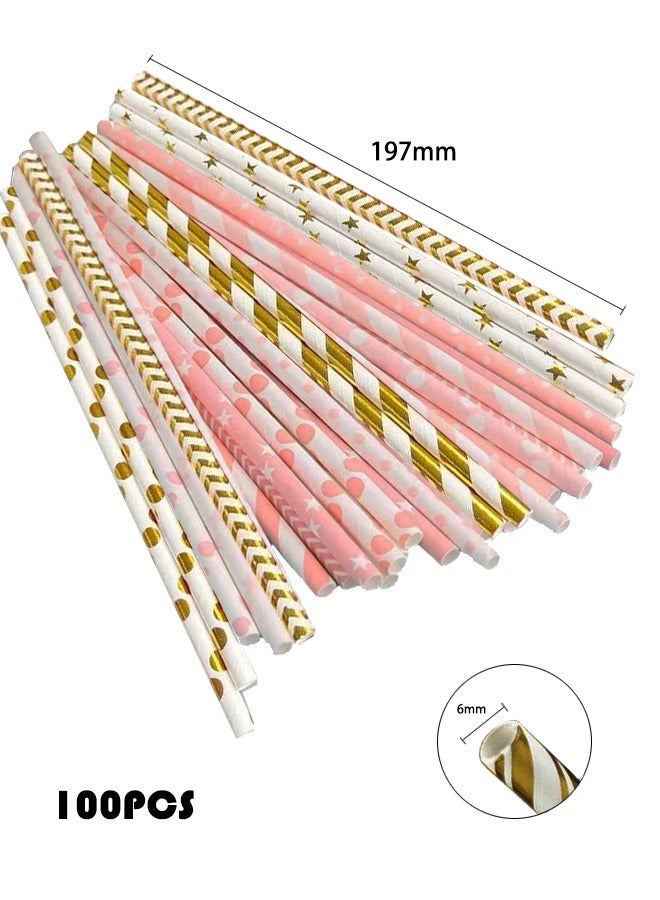100PCS Disposable Biodegradable Paper Straws, Coloured Paper Straws, Suitable For Everyday Use, Party Supplies, Birthday Celebrations And Festive Occasions (Pink And Gold Mix) - Image 4