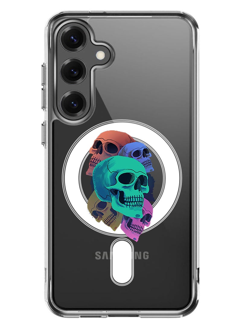 Theodor Magnetic Case for Samsung Galaxy S25 6.2-inch Compatible with MagSafe Wireless Charging, Shockproof Phone Bumper Cover Colourful Skull - Image 1
