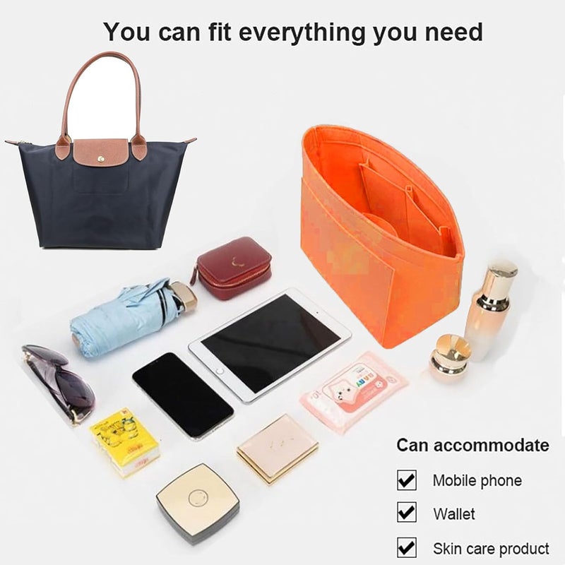 Lckaey Handbag organizer insert for Le Pliage Neo (large) handbags, high-quality felt organizer, Orange/Evening Red in zigzag pattern (Sunset Chevron), Large, Organize things on - Image 4