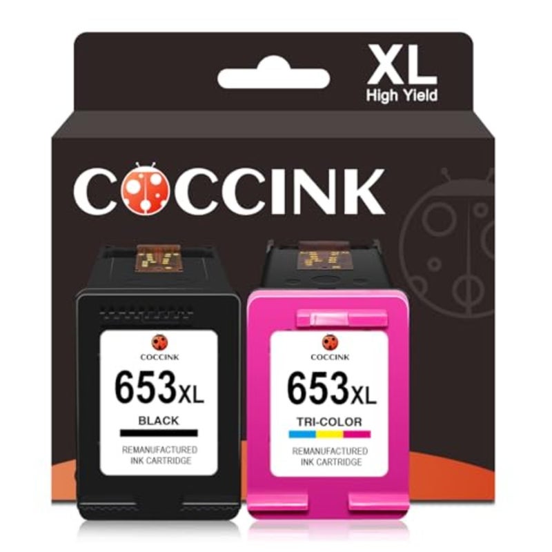 COCCINK 653 XL Ink Cartridges for HP 653 Ink Cartridge for HP 653XL HP653 for DeskJet 2875 2876 2878 4276 4278 6075 6076 6078 6400 6475 Printer Ink Replacement Black and Color Combo Pack High Yield - Image 1