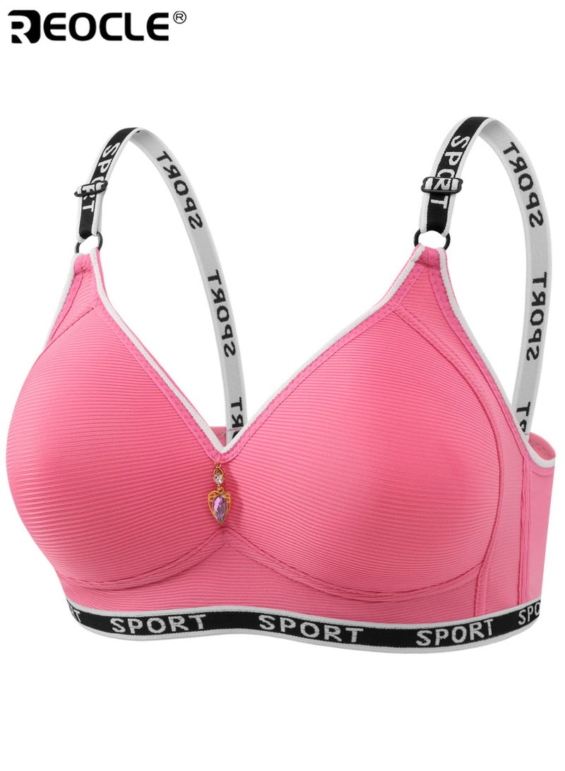 REOCLE Women's Sporty Push-Up Bra with Adjustable Logo Straps Padded Cups & Decorative Charm Comfortable Wireless Bra for Daily Wear Gym Workouts & Casual Styling - Image 1