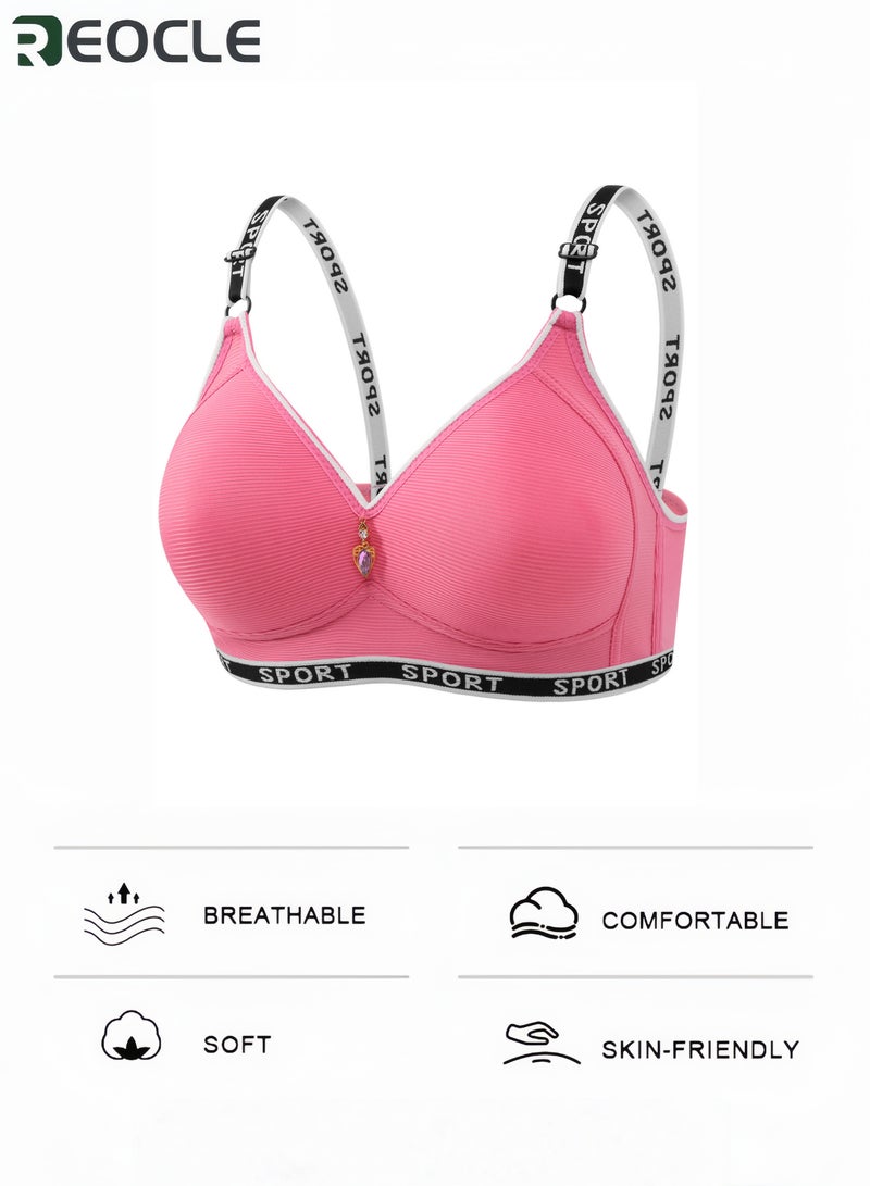 REOCLE Women's Sporty Push-Up Bra with Adjustable Logo Straps Padded Cups & Decorative Charm Comfortable Wireless Bra for Daily Wear Gym Workouts & Casual Styling - Image 3