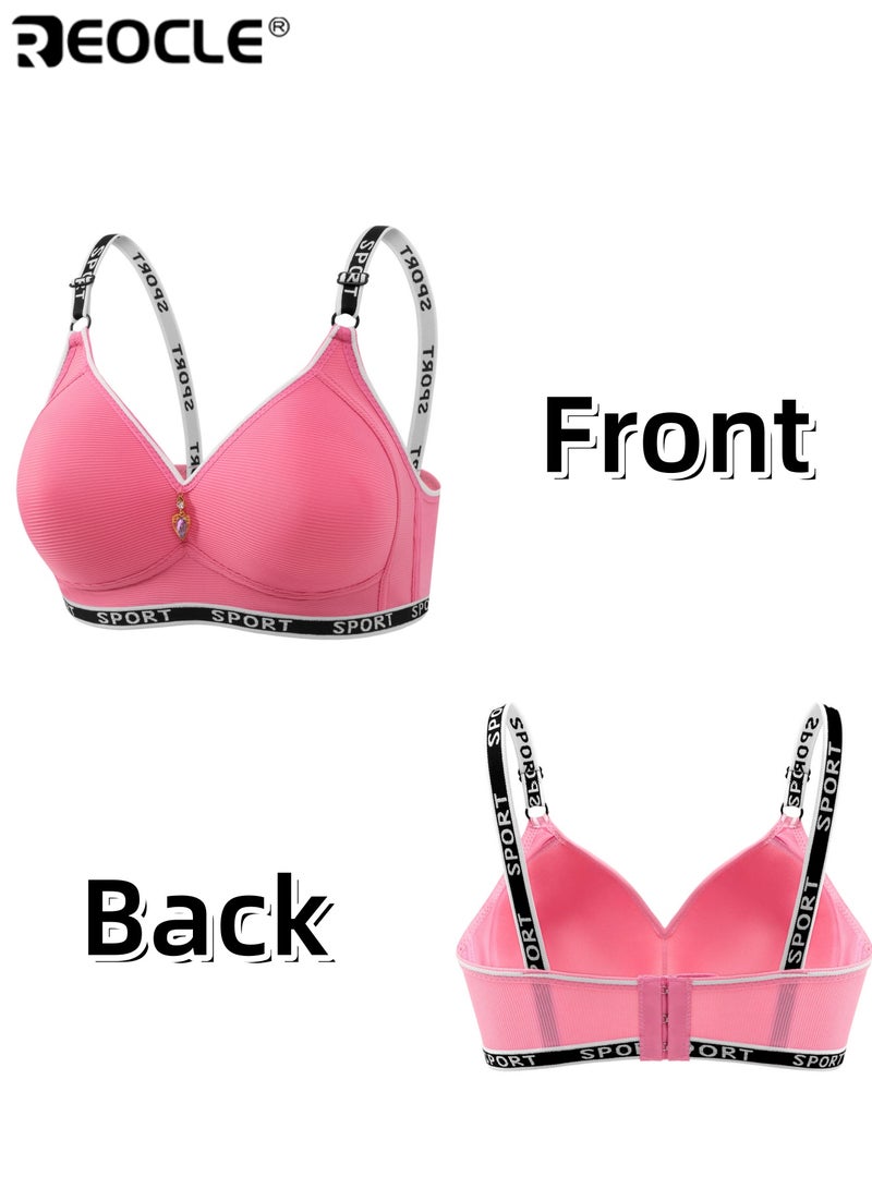 REOCLE Women's Sporty Push-Up Bra with Adjustable Logo Straps Padded Cups & Decorative Charm Comfortable Wireless Bra for Daily Wear Gym Workouts & Casual Styling - Image 5