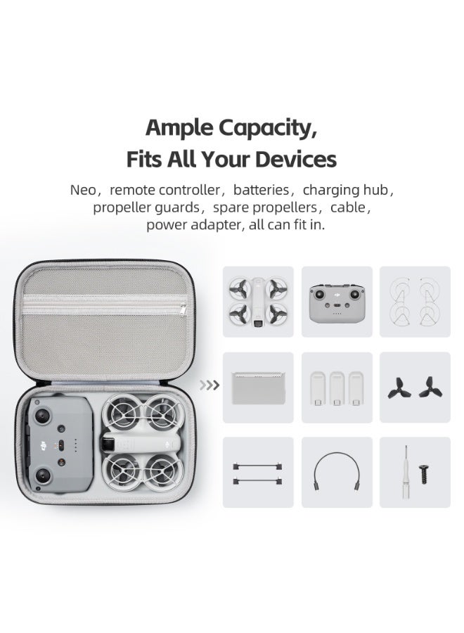 aMagisn حقيبة تخزين لكاميرا DJI Neo Fly More Combo، حقيبة كتف مدمجة وخفيفة الوزن مع حزام، طبقتان لتخزين الطائرة، وحدة التحكم، البطاريات والإكسسوارات، مقاومة للصدمات ومناسبة للسفر（أبيض） - Image 4
