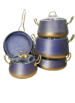 OMS OMS 3042 INDUCTION 9PCS GRANITE COOKWARE SET  20 ,24 , 28 Cm Cooking pot, with 28 Cm Frypan , Made int Turkey , Blue Color  - Image 1
