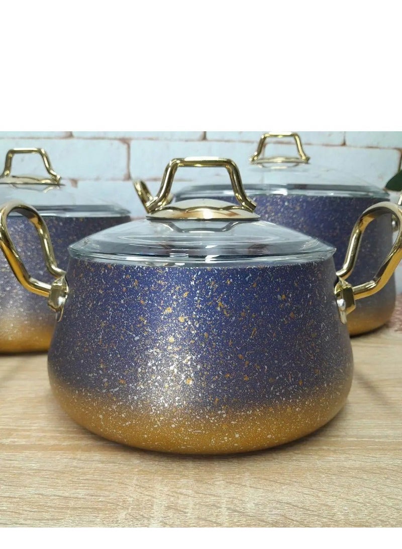 او ام اس طقم طناجر غرانيت اندكشن مكون من 9 طقم مقاسات 20 .24.28 سم لون ازرق -صناعه تركيه - Image 2