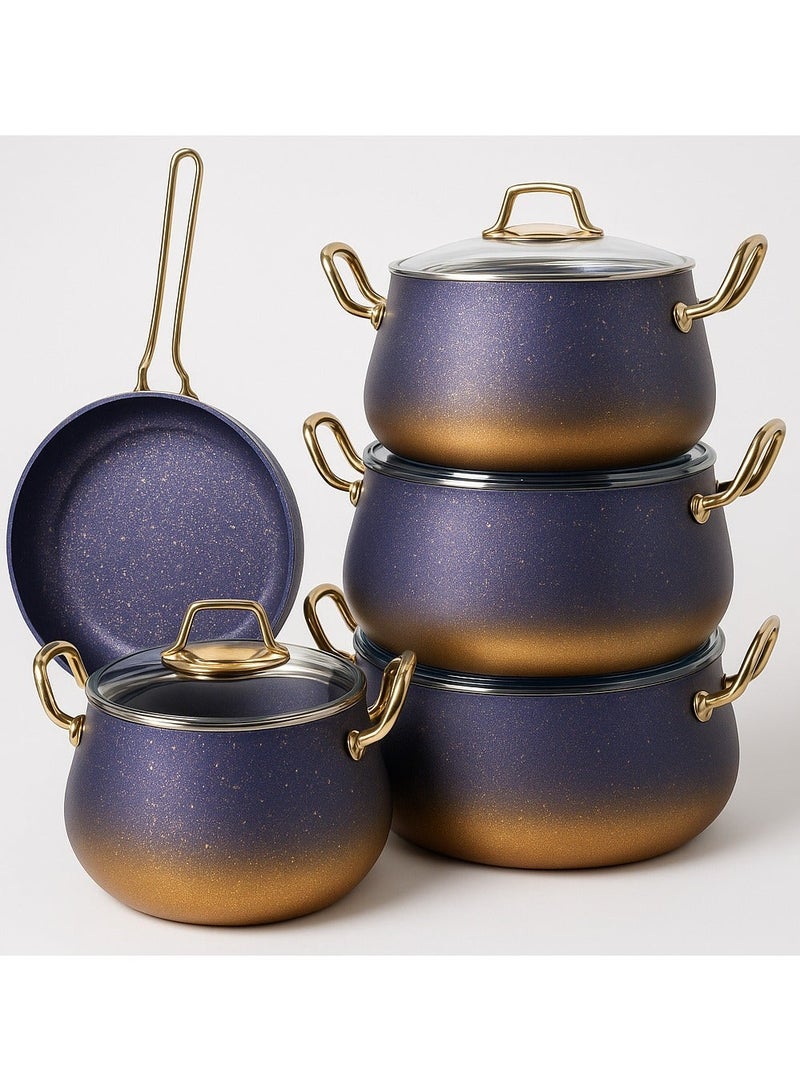 او ام اس طقم طناجر غرانيت اندكشن مكون من 9 طقم مقاسات 20 .24.28 سم لون ازرق -صناعه تركيه - Image 3