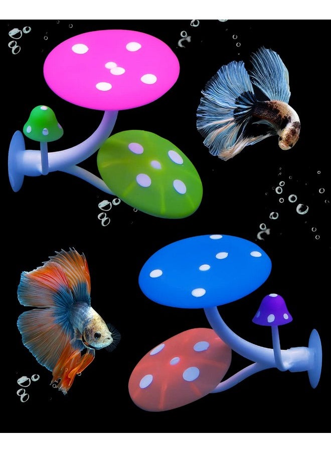 Uniclife Uniclife Betta Mushroom Hammock Soft Aquarium Rest Bed Fish Breeding Playing Pad with Suction Cup Silicone Ornament Decoration Colorful Lifelike Decor for Fish Tank Landscape, 2 Pack  - Image 1