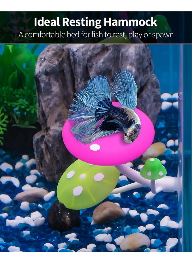 Uniclife Uniclife Betta Mushroom Hammock Soft Aquarium Rest Bed Fish Breeding Playing Pad with Suction Cup Silicone Ornament Decoration Colorful Lifelike Decor for Fish Tank Landscape, 2 Pack  - Image 2