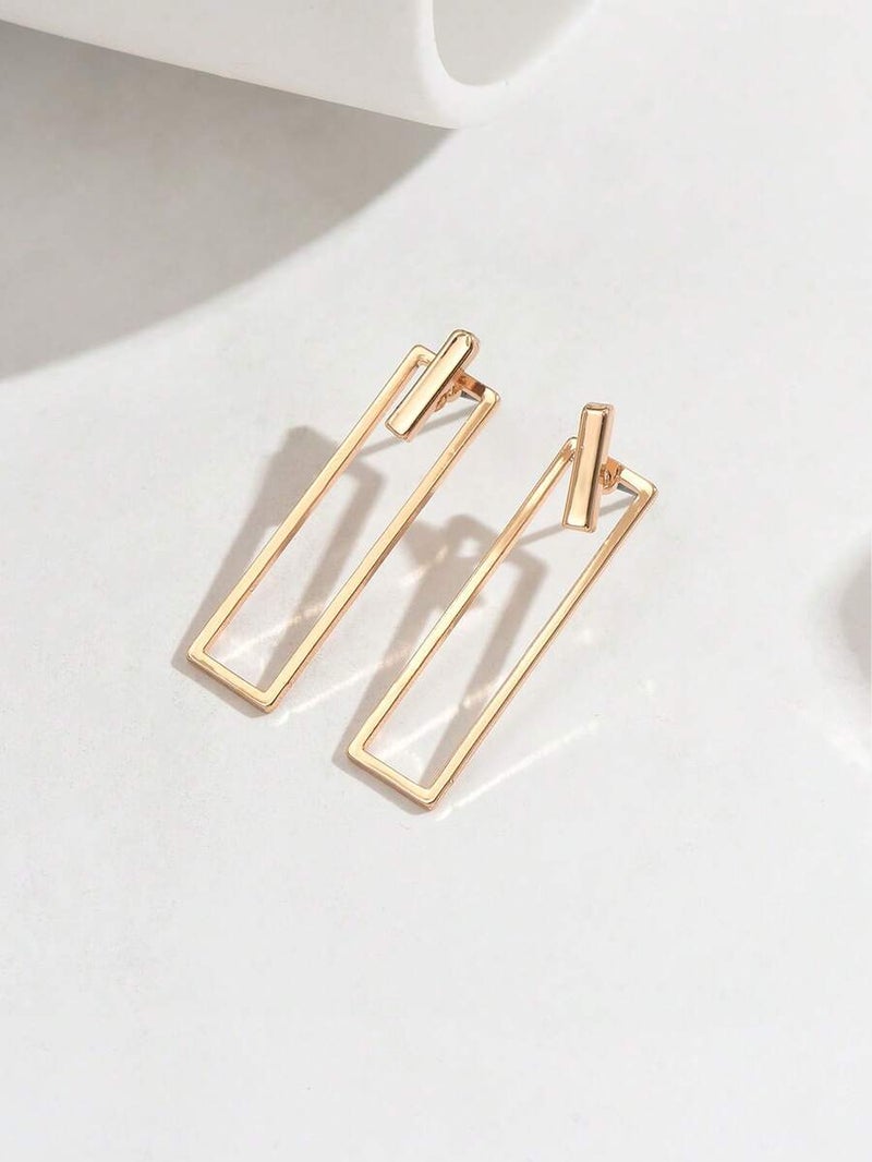 Shein 1 Pair Middle Eastern Metal Style Fashion Front & Back Earrings For Women, Minimalist Geometric Shape Elongated Rectangle Design, Suitable For Daily Wear, Party, Vacation, Holiday Gift For Girlfriend/Best Friend - Image 3