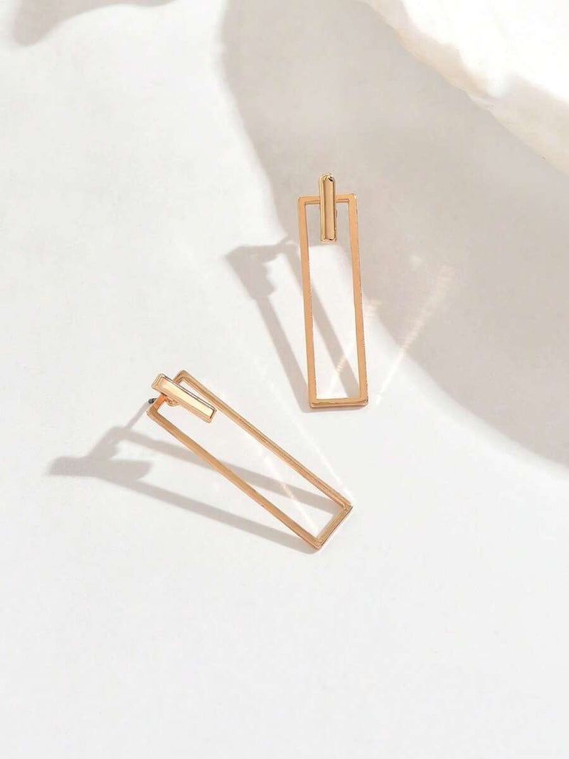 Shein 1 Pair Middle Eastern Metal Style Fashion Front & Back Earrings For Women, Minimalist Geometric Shape Elongated Rectangle Design, Suitable For Daily Wear, Party, Vacation, Holiday Gift For Girlfriend/Best Friend - Image 4