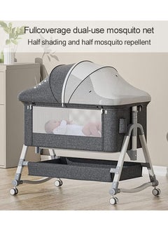 Star Kids 3- In- 1 Adjustable Bedside Movable Folding Crib Baby Bassinet, Rocking Sleeper With Mattress, Storage Basket And Mosquito Net  - Image 4