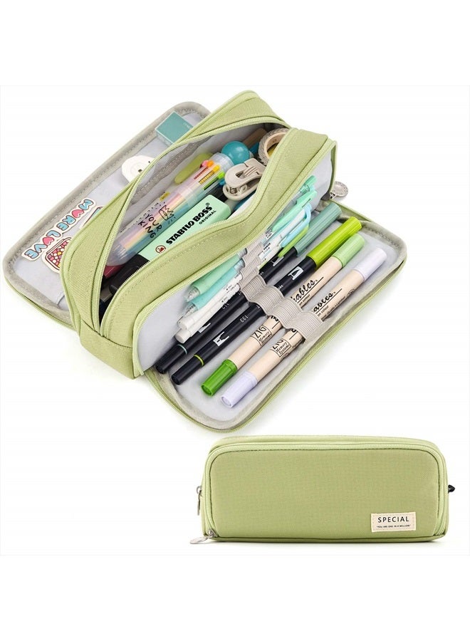 CICIMELON Large Capacity Pencil Case 3 Compartment Pouch Pen Bag for School Teen Girl Boy Men Women (Green) - Image 1