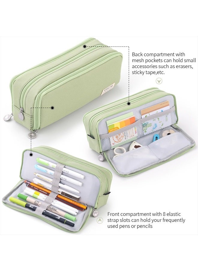CICIMELON Large Capacity Pencil Case 3 Compartment Pouch Pen Bag for School Teen Girl Boy Men Women (Green) - Image 2
